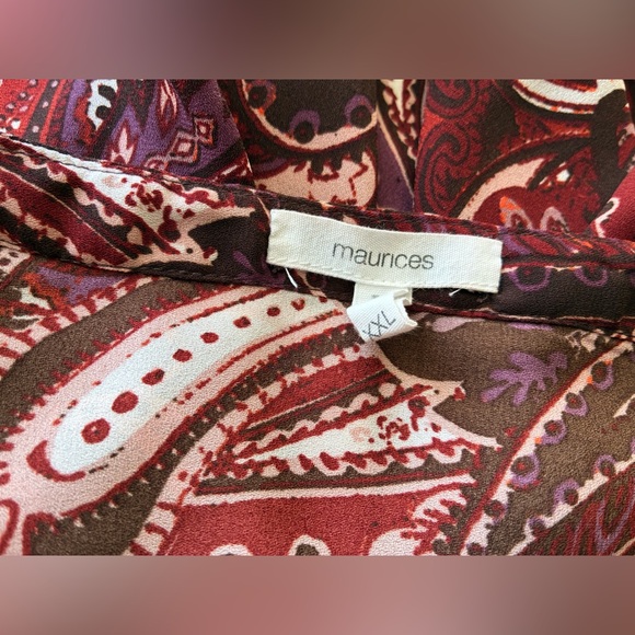Maurices Burgundy Paisley 3/4 Sleeve Blouse - Picture 3 of 3